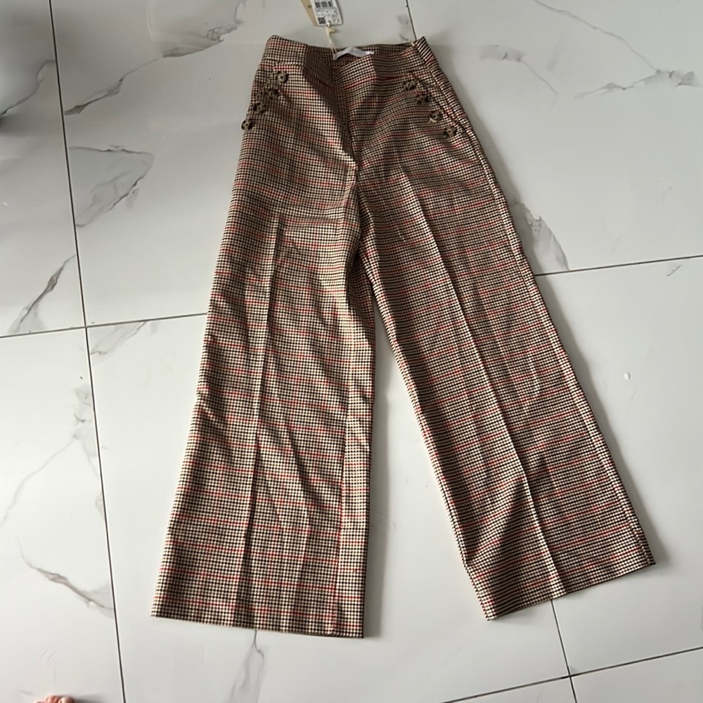 Plaid mango cropped flared pants